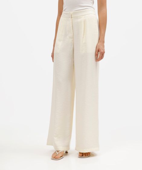 calça wide leg feminina com viscose cintura alta amarela