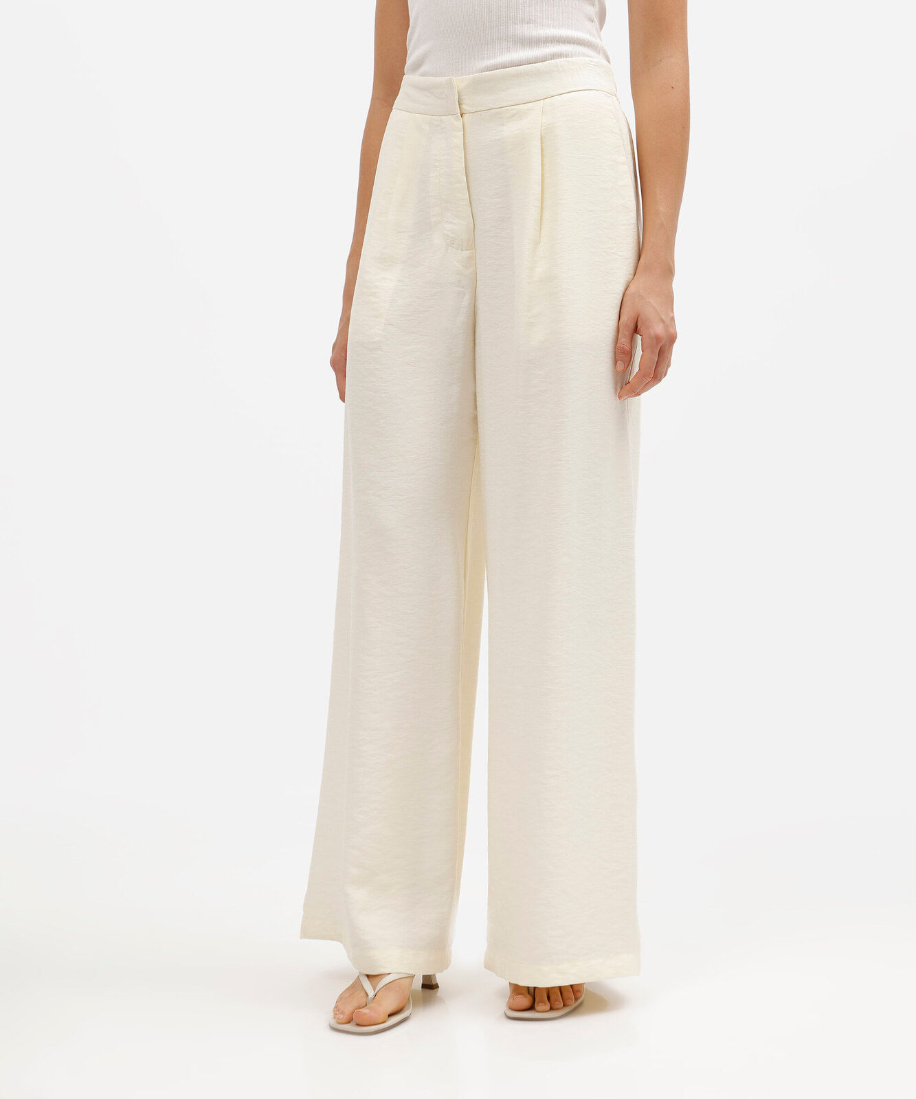 calça wide leg feminina com viscose cintura alta amarela