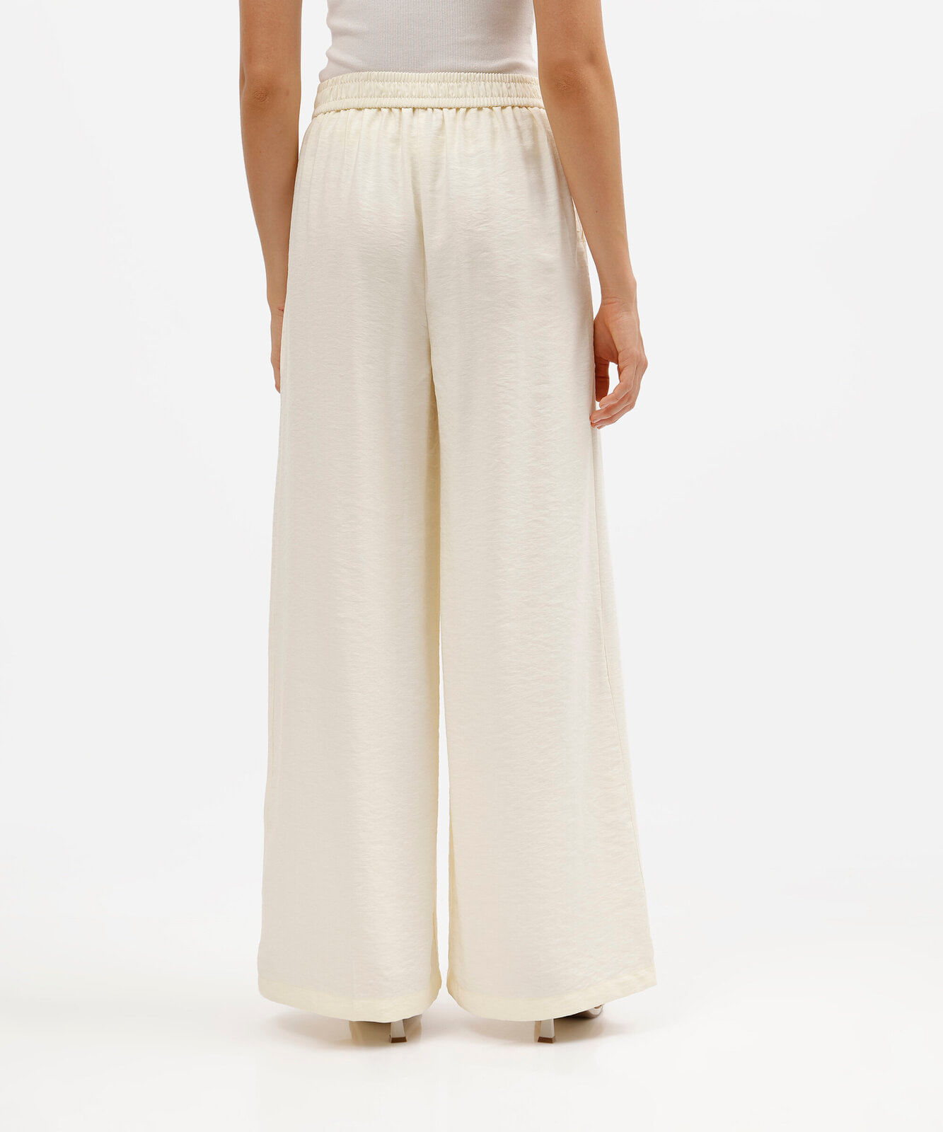 calça wide leg feminina com viscose cintura alta amarela