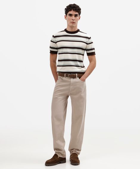 calça reta masculina jeans bege