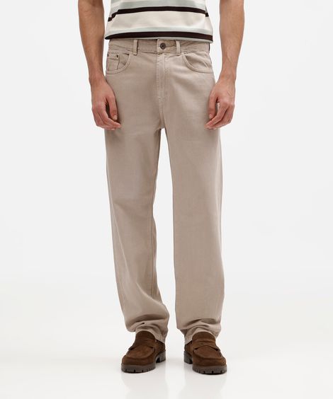 calça reta masculina jeans bege