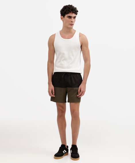 short masculino com recorte cós elástico texturizado preto