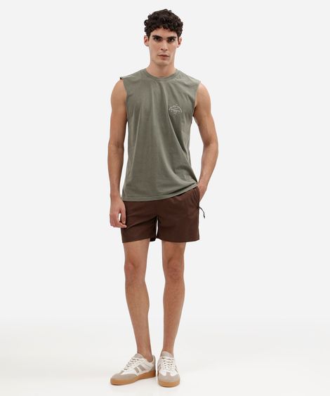 short masculino bolso com zíper cós elástico marrom