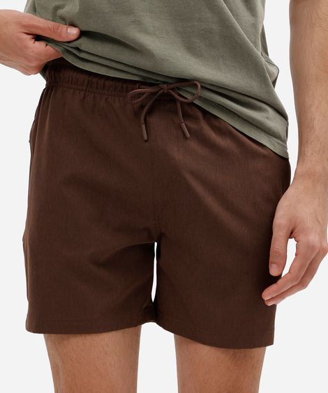 short masculino bolso com zíper cós elástico marrom