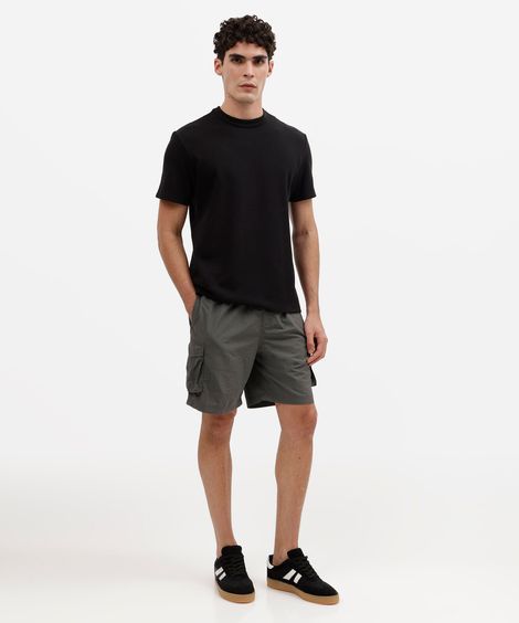 short cargo masculino de poliamida cós elástico cinza