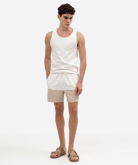 short masculino com recorte cós elástico bege
