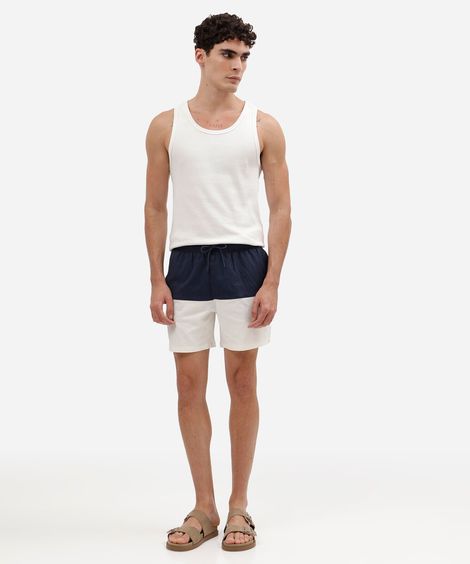 short masculino com recorte cós elástico texturizado azul