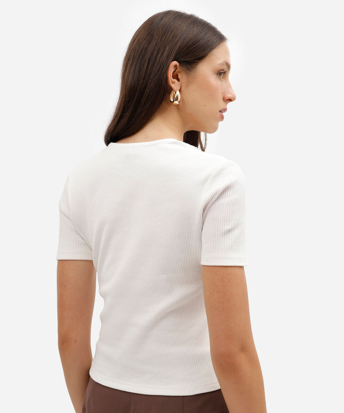 blusa feminina de algodão manga curta decote v com renda off white