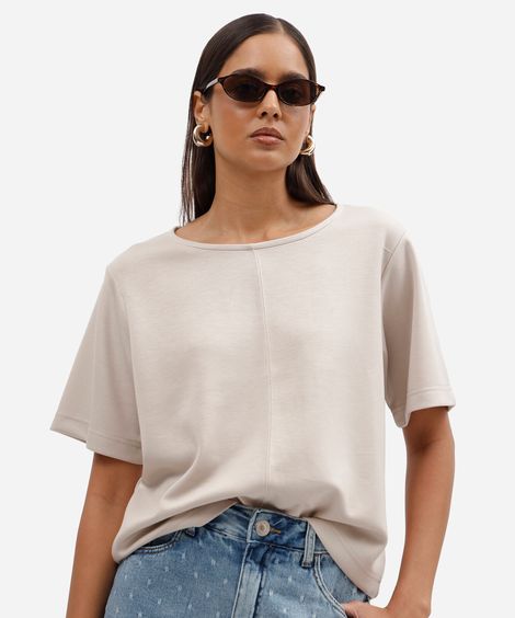blusa feminina com viscose manga curta scuba básica cinza claro