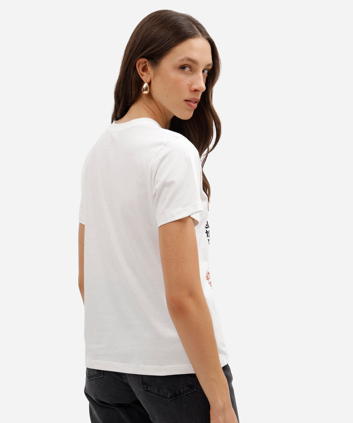 camiseta feminina de algodão manga curta estampada básica off white