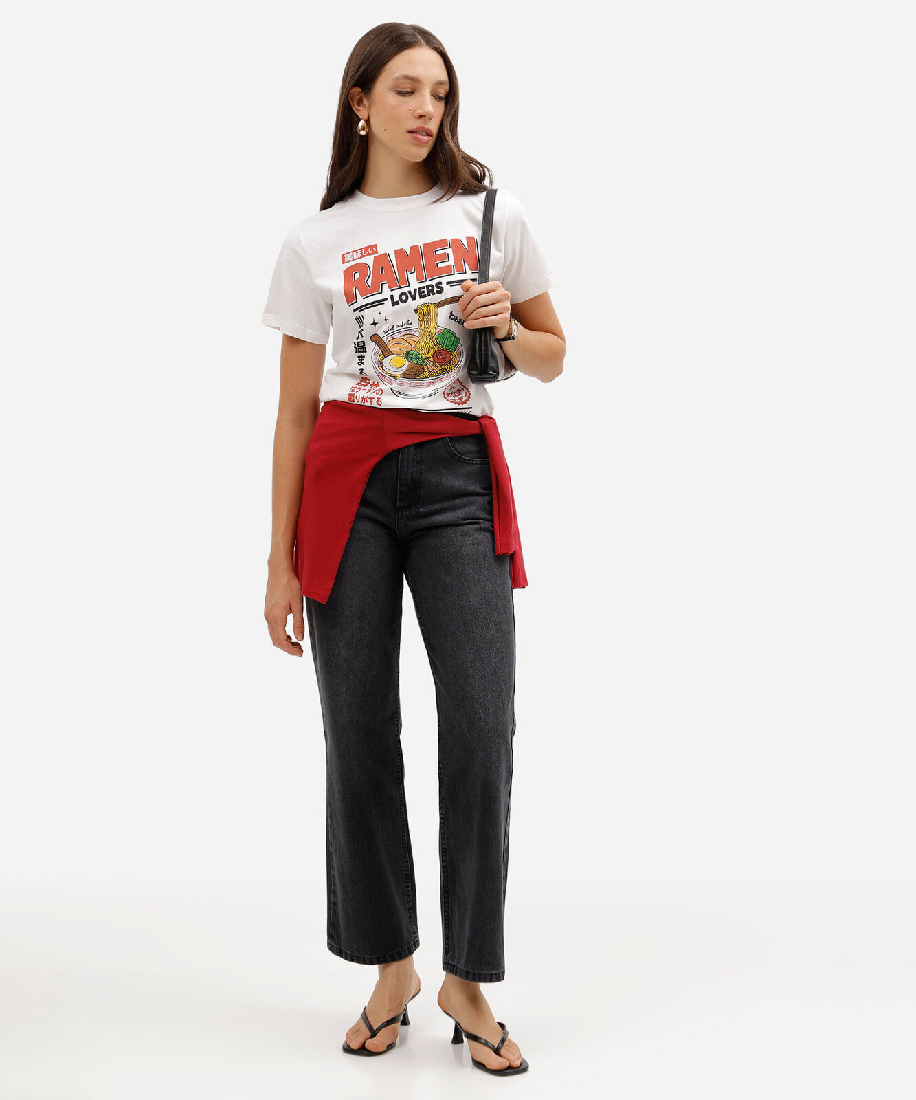 camiseta feminina de algodão manga curta estampada básica off white