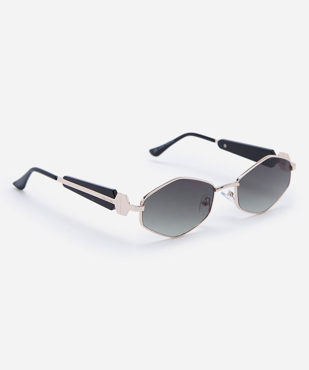 óculos de sol feminino oval de metal triton dourada