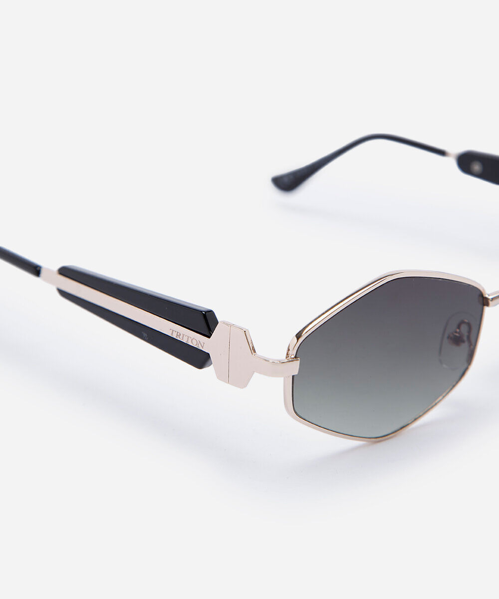 óculos de sol feminino oval de metal triton dourada