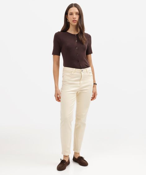 calça mom feminina de sarja cintura alta amarela
