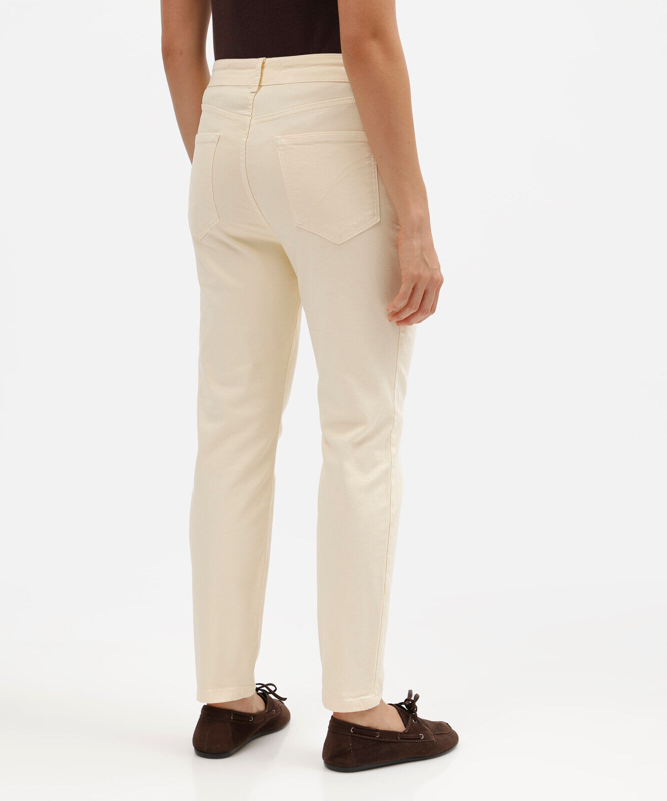 calça mom feminina de sarja cintura alta amarela