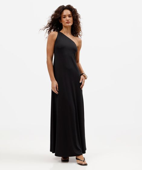 vestido longo feminino ombro único preto