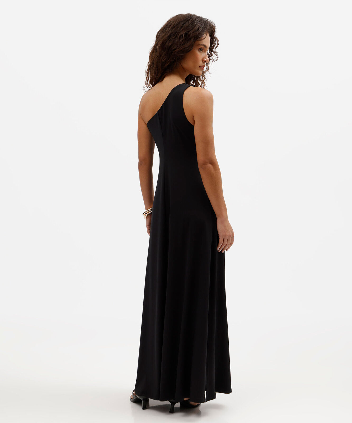 vestido longo feminino ombro único preto