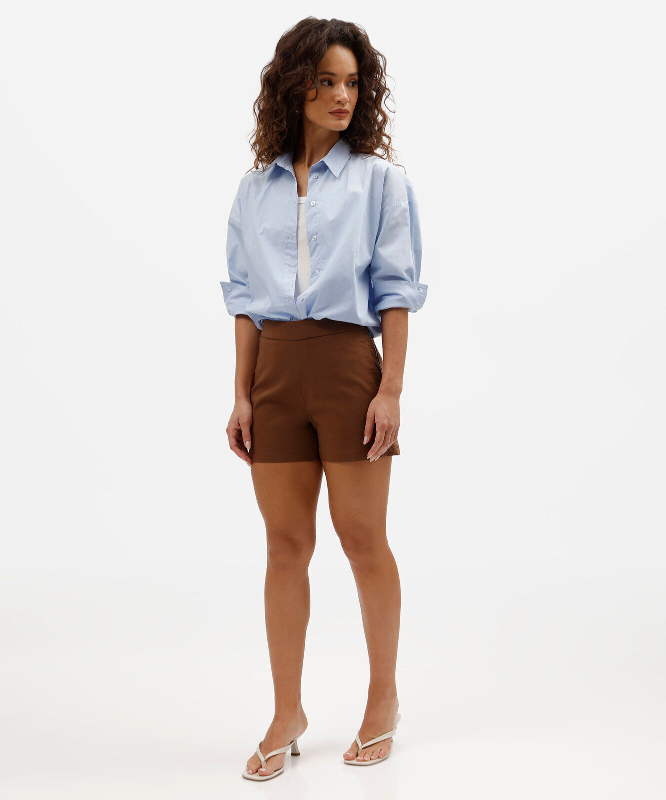 short de alfaiataria feminino cintura alta marrom