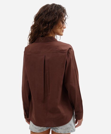 camisa feminina de algodão manga longa marrom