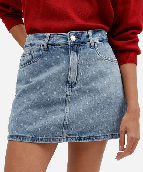 short saia feminino jeans cintura média azul
