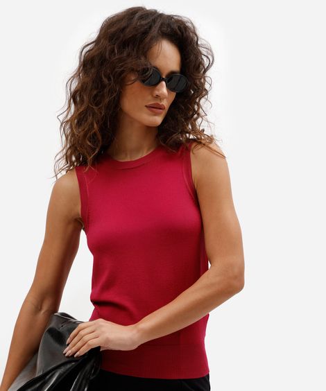 colete de tricô feminino alongado gola redonda rosa