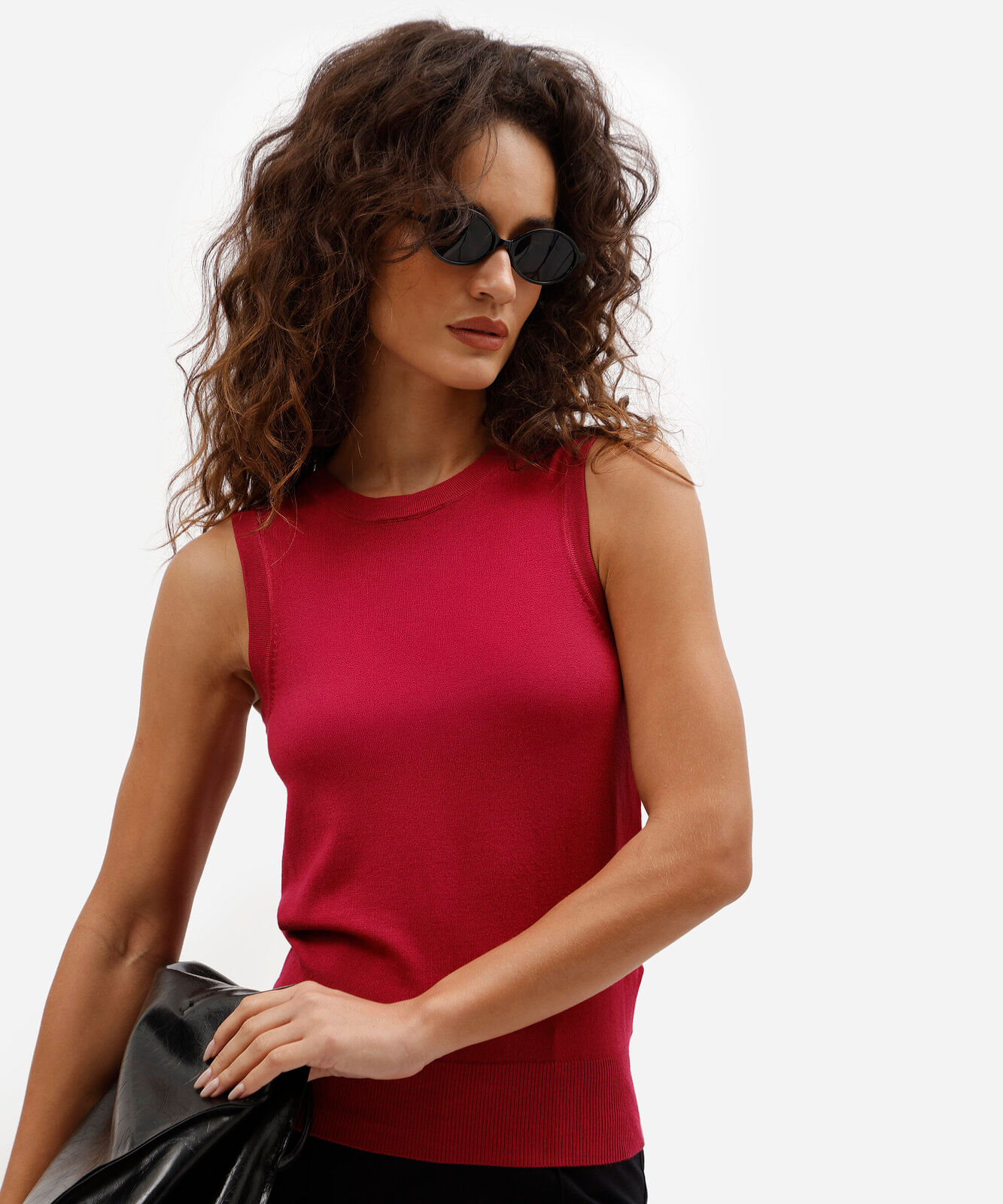 colete de tricô feminino alongado gola redonda rosa