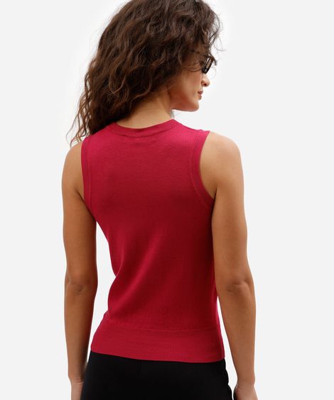 colete de tricô feminino alongado gola redonda rosa