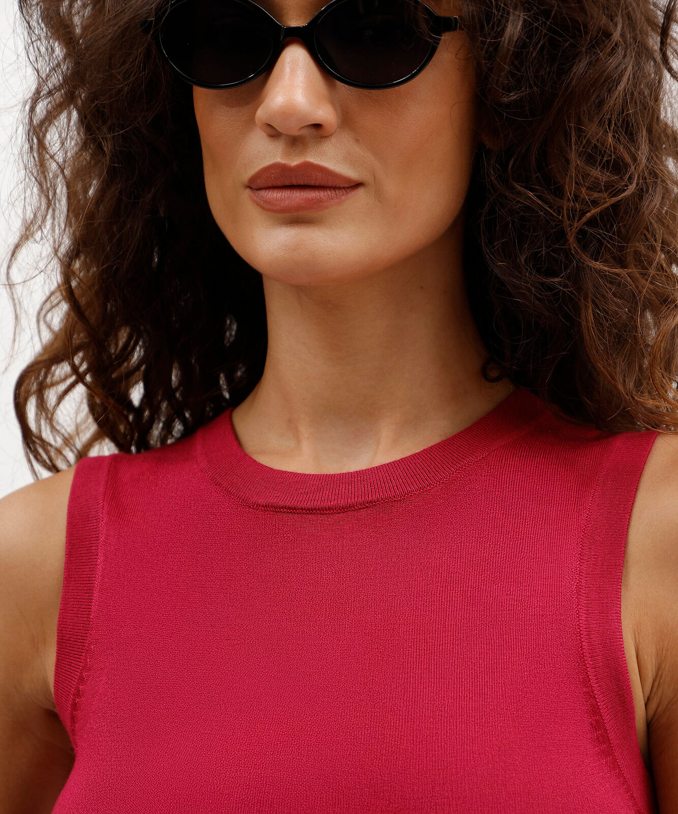colete de tricô feminino alongado gola redonda rosa