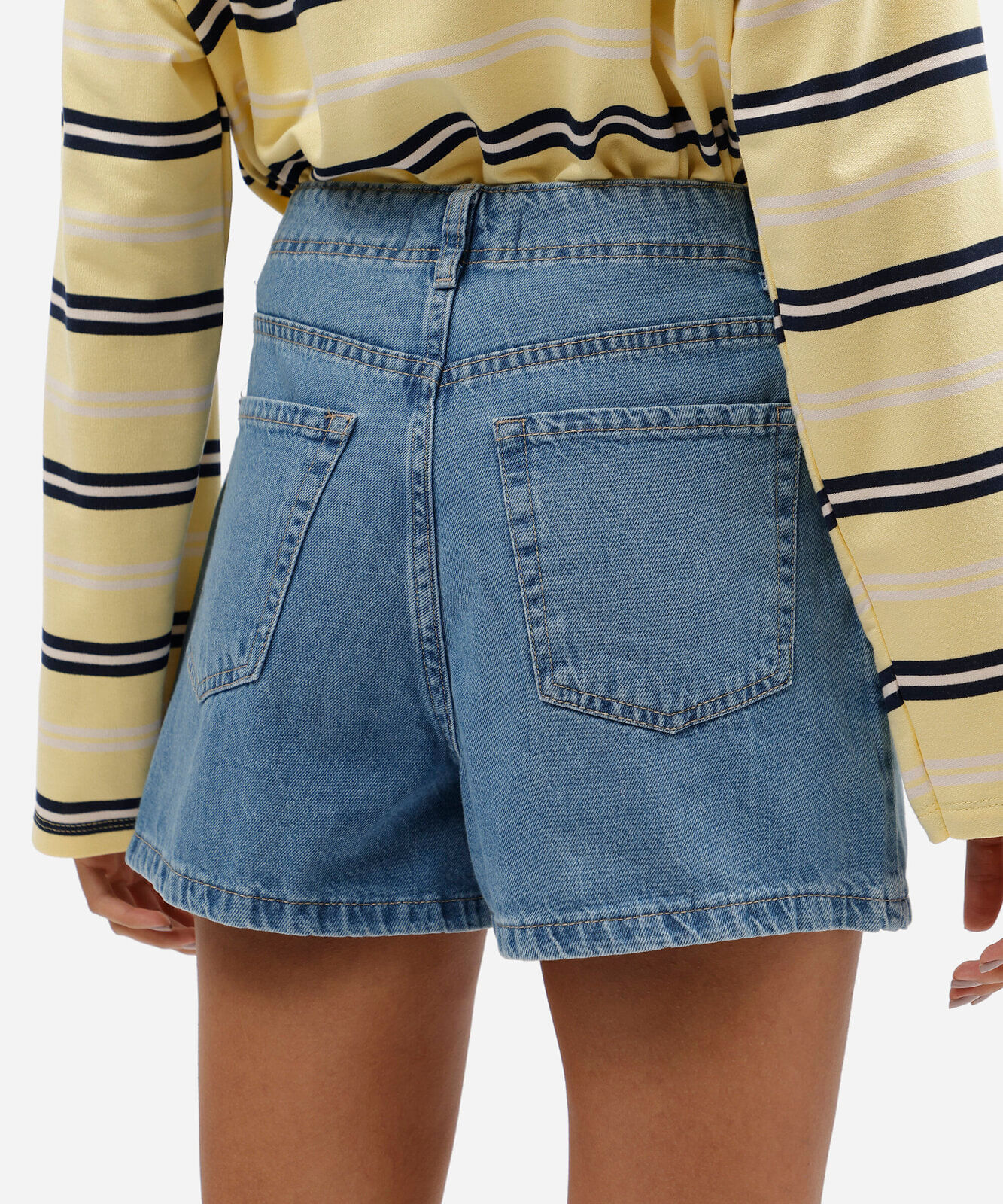short mom feminino jeans cintura alta azul