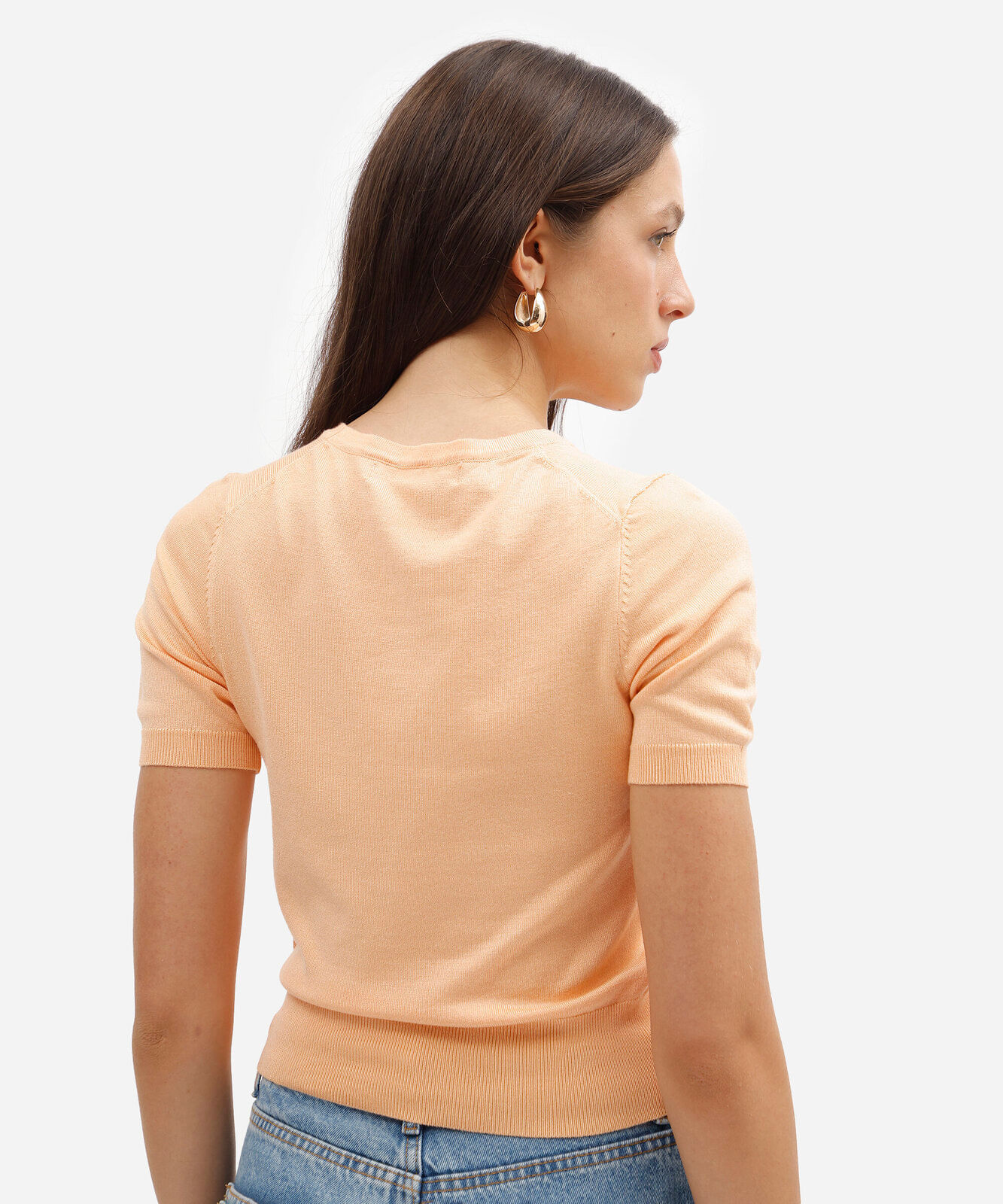 blusa feminina básica de tricô com manga curta laranja