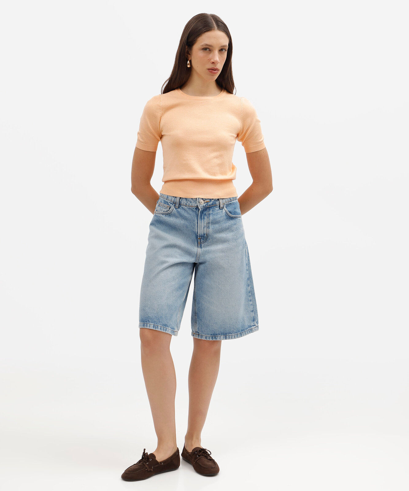 blusa feminina básica de tricô com manga curta laranja