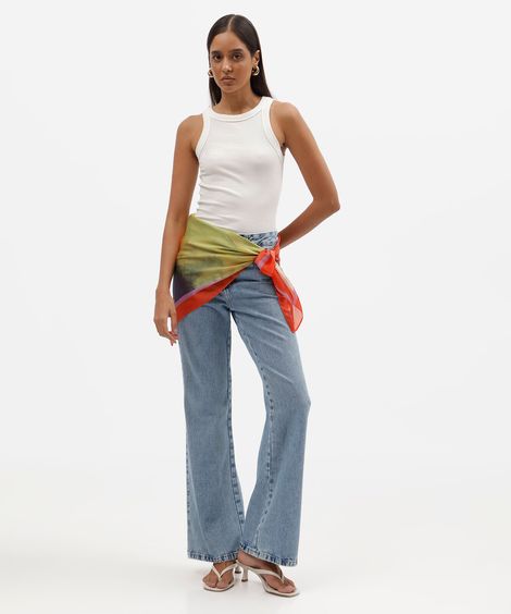 calça boot cut feminina jeans cintura alta sawary azul