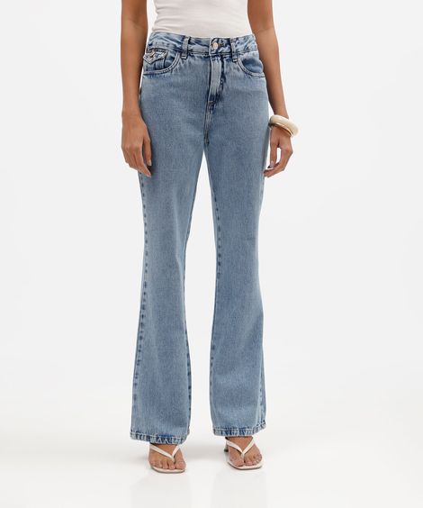 calça boot cut feminina jeans cintura alta sawary azul
