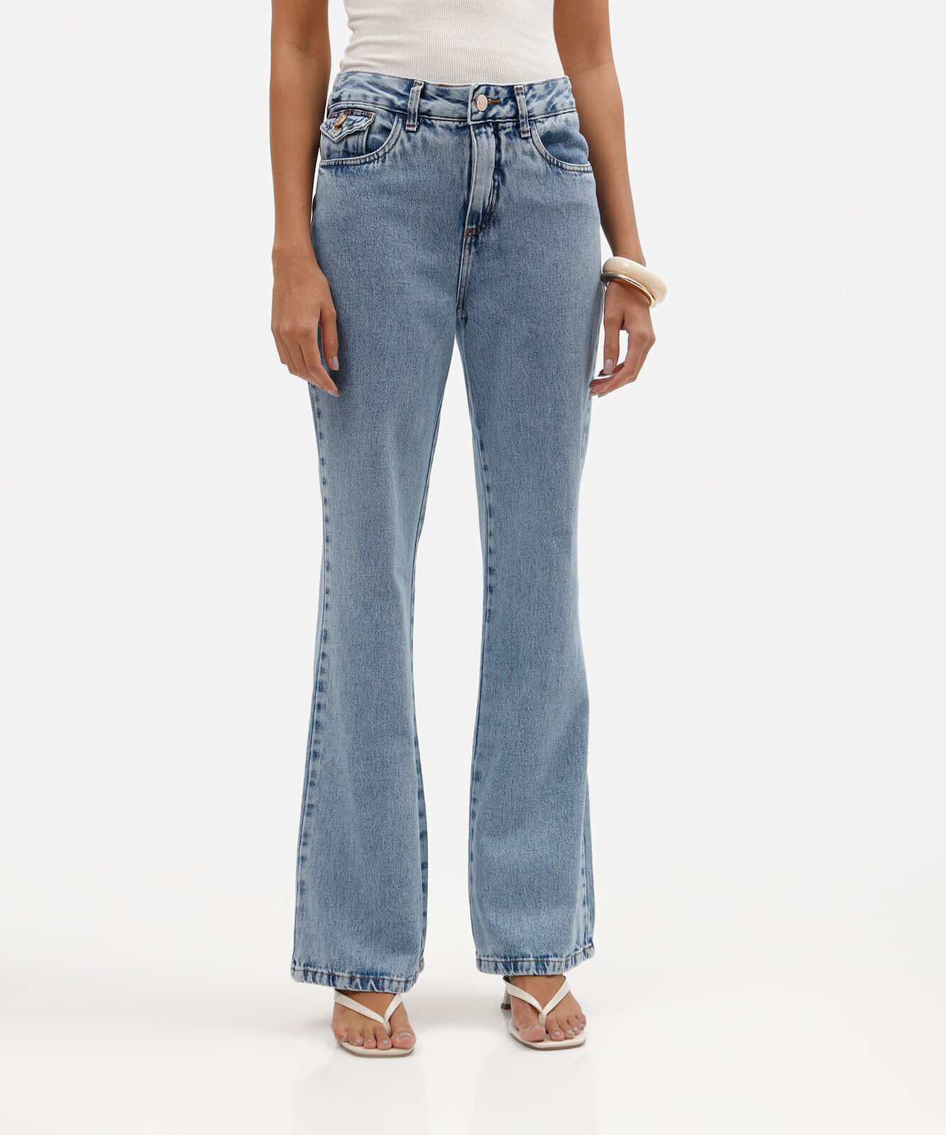 calça boot cut feminina jeans cintura alta sawary azul