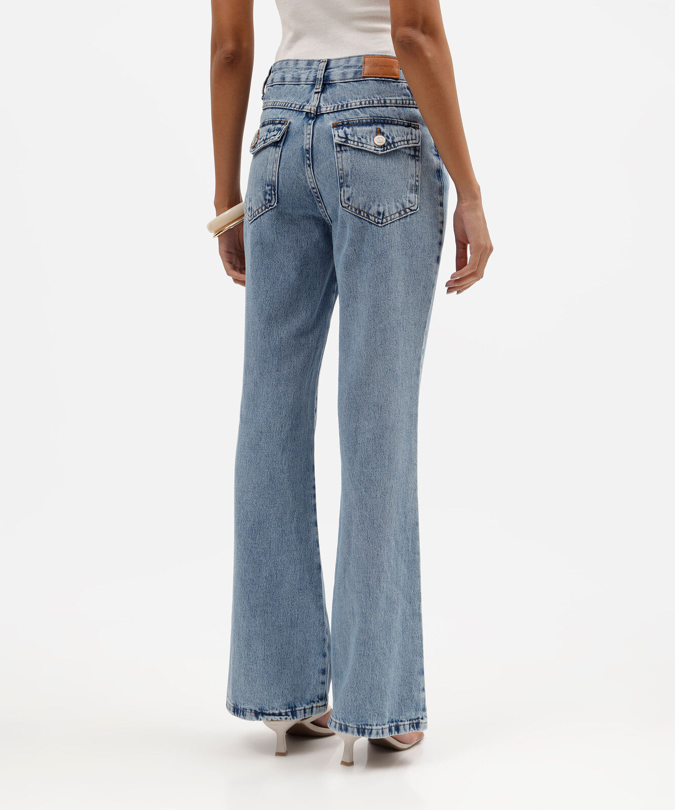 calça boot cut feminina jeans cintura alta sawary azul