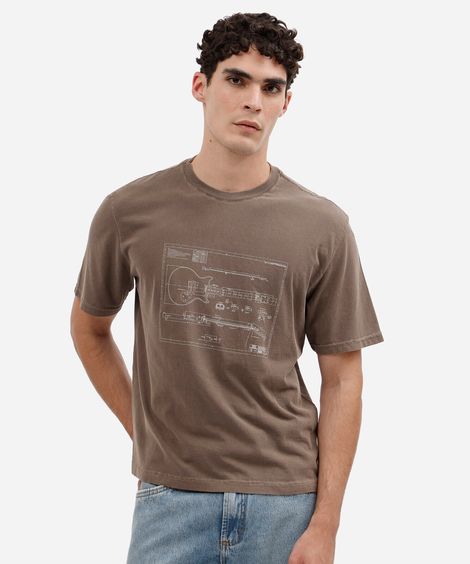 camiseta masculina de algodão manga curta estampada estonada marrom