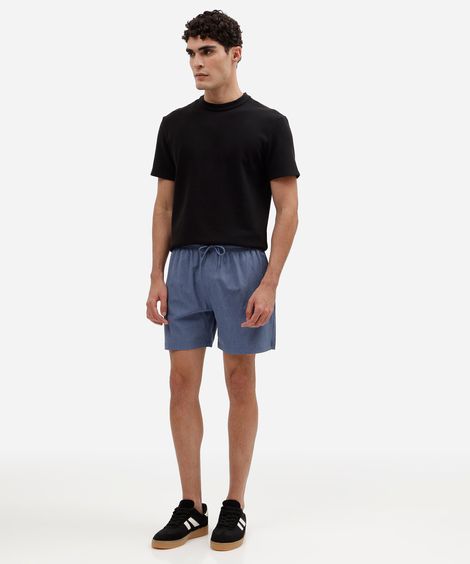 short masculino bolso com zíper cós elástico azul