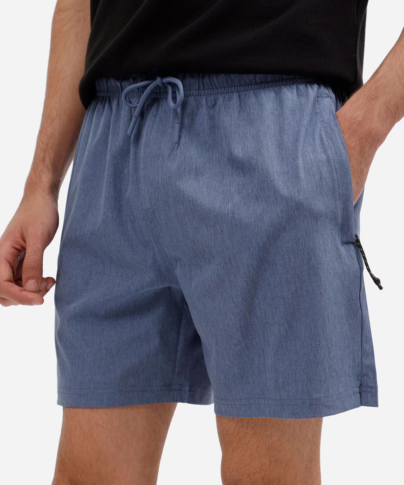 short masculino bolso com zíper cós elástico azul