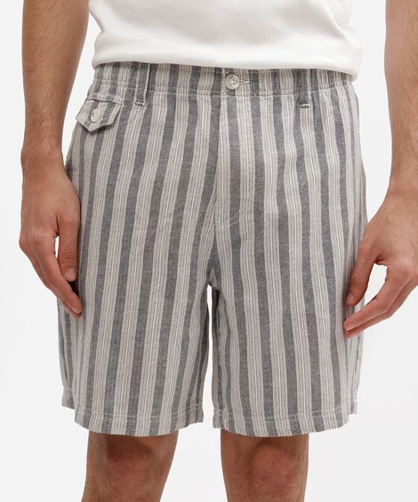 bermuda jogger masculina com linho listrada azul
