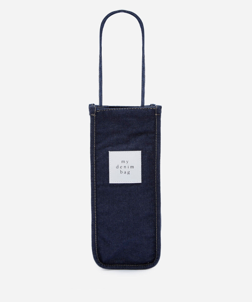 sacola porta-garrafa jeans com patch azul