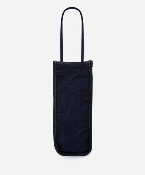 sacola porta-garrafa jeans com patch azul