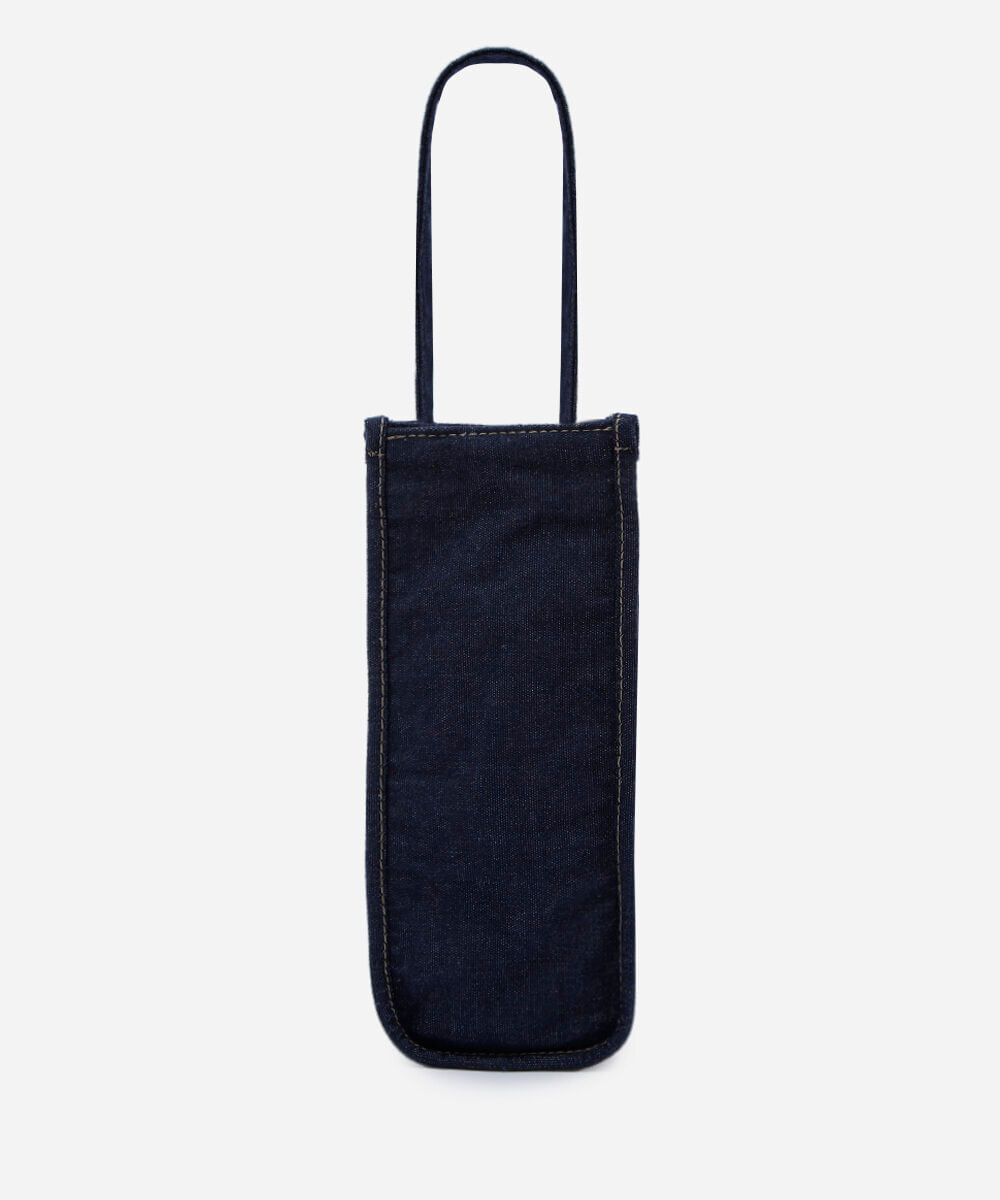 sacola porta-garrafa jeans com patch azul