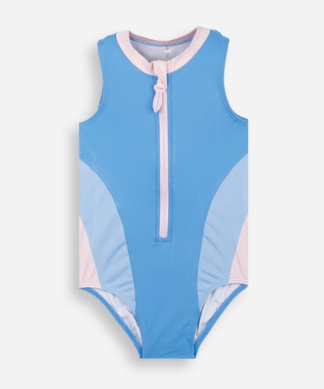 maiô infantil com recorte e zíper azul
