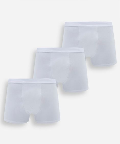 kit de 3 cuecas boxer masculinas em algodão peruano branco