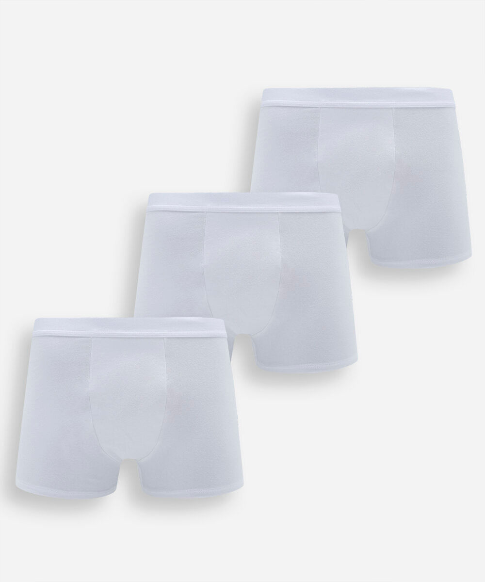 kit de 3 cuecas boxer masculinas em algodão peruano branco