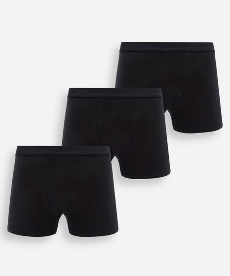 kit de 3 cuecas boxer masculinas em algodão peruano preto