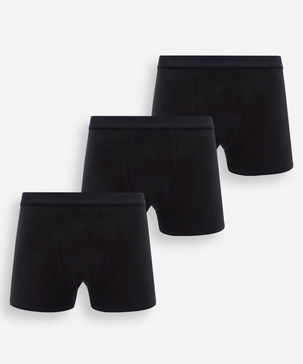 kit de 3 cuecas boxer masculinas em algodão peruano preto