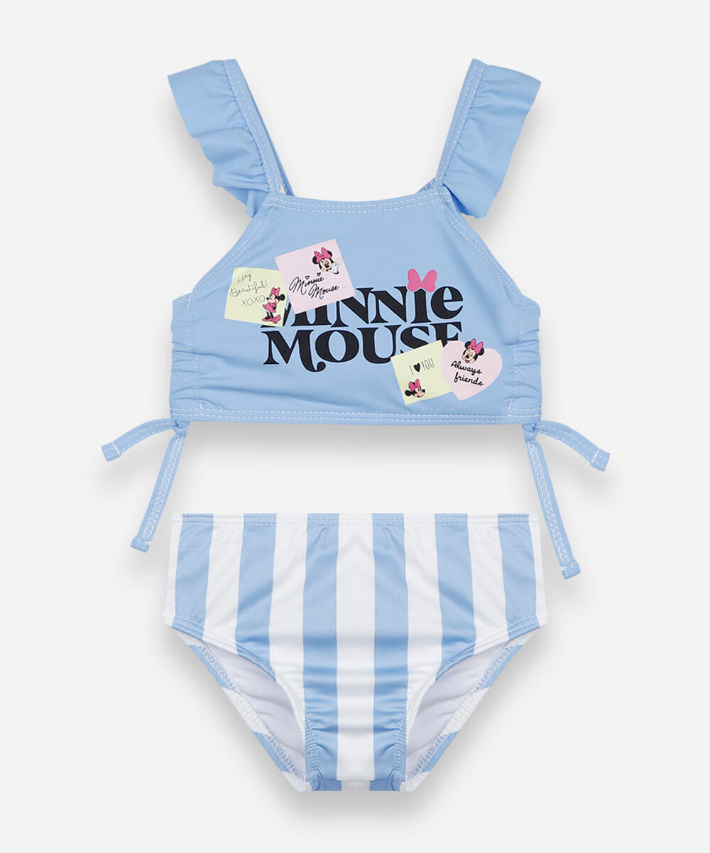 biquíni infantil listrado minnie e proteção uv azul