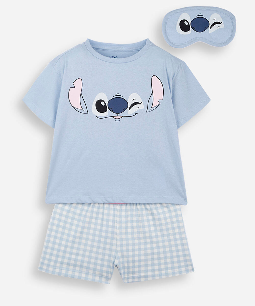 pijama curto infantil de algodão com máscara stitch azul