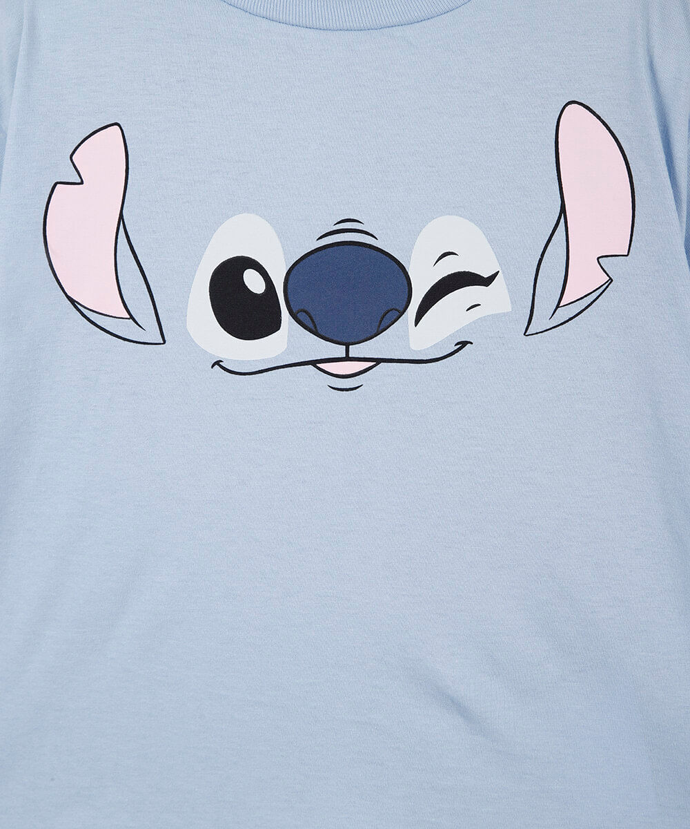 pijama curto infantil de algodão com máscara stitch azul